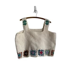 Handmade Cream Granny Square Crochet Festival Tank Top XL